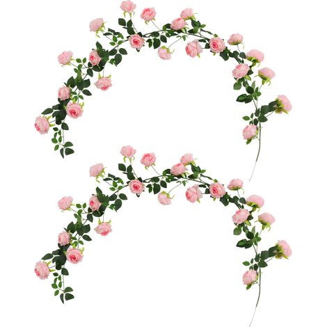 Lot de 2 guirlandes de fleurs artificielles rose clair, guirlande de roses en soie de 1,9 m, décoration pour arche de mariage, centre de table, escalier, balcon et jardin (1/5)