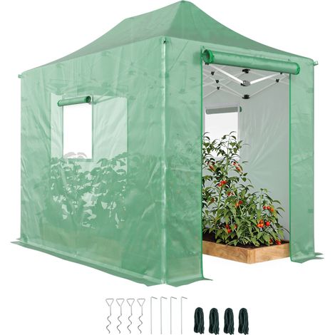 Serre pop-up pliable environ 200×300×270 cm, film plastique avec toit en croupe, portes et fenêtres à fermeture éclair