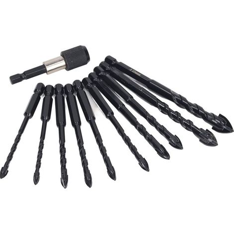 Jeu de 11 mèches à béton carbure, diamètres 5-12mm, pour perçage carrelage, brique et pierre avec perceuse à percussion. (1/5)