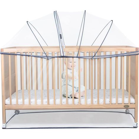 Universelles Moskitonetz für Babybett/Kinderbetten/Reisebett, feinmaschiges Gewebe, einfach zu installieren (Weiß, 91  145  145 cm)