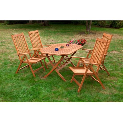 Vitoria Set 5tlg 4 Sessel Tisch 135x85cm Eukalyptus