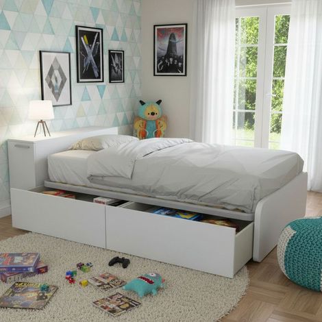 Letto una piazza e mezza 120x190 con contenitore - Ideale per camerette - Bianco