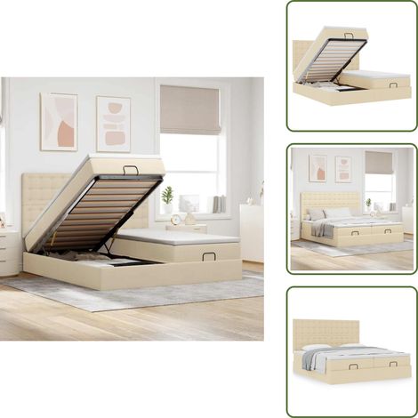 Letto matrimoniale - vidaXL Struttura Letto Pouf con Materassi Crema 180x200 cm in Tessuto - Coprimaterasso lavabile