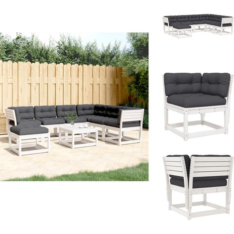 Salon de jardin 7 pcs avec coussins blanc bois de pin massif - Salon De Jardin - Mobilier De Jardin - Set De Canapé Extérieur - Canapé De Jardin - Bois De Pin (1/5)