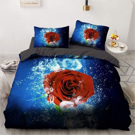 Bettwäsche-Set 155x220cm mit 2 Kissenbezügen 80x80cm, Rosenmuster, Microfaser