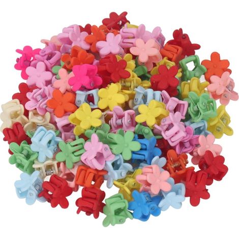 100 Mini-Haarspangen für Mädchen, mit Blumen- und Cartoonmotiven, in verschiedenen Farben, bezaubernde Haaraccessoires