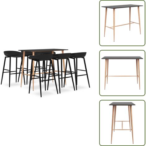 7-tlg. Bar-Set Schwarz - Moderner Bartisch - Barhocker Set - Kücheninsel - Wohnzimmer Dekoration - Schwarz (1/5)