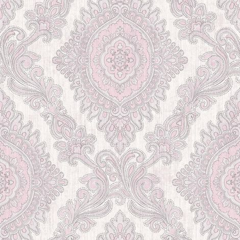 Wallquest Villa Rosa Damask Pink Wallpaper Floral Classic Acrylic Coated (1/4)