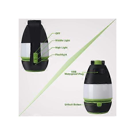 Lampe torche de camping rechargeable 3 en 1, lampe de table, lanterne, lampe de travail pliable avec batterie 2000 mAh, LED pour l'extérieur et l'intérieur, idéale pour la randonnée. (1/3)