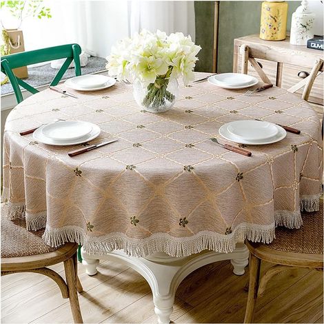 Nappe Ronde,Couverture De Table En Lin De Coton Tapis De Table Lavable Doux Nordique Antidérapant Doux Pour Cuisine Fête Salle À Manger Table À Manger-jaune-180cm (1/4)