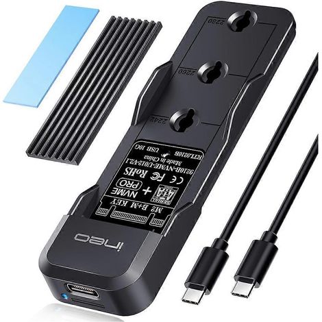 INEO M.2 NVMe und SATA SSD-Gehäuse, USB-C 20 Gbit/s, werkzeuglose Montage, kompatibel mit M.2 2280, 2260, 2242 und 2230 SSDs. (1/5)
