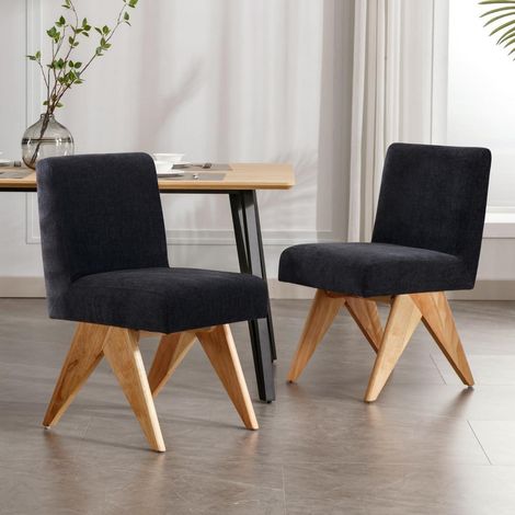 Esszimmerstühle 2er Set Chenille Polsterstühle mit Holzbeinen Dunkel Grau (1/5)