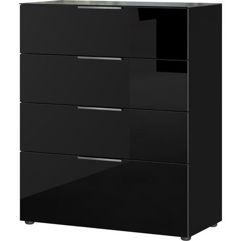 Commode 4 tiroirs façades verre GLADYS - Blanc (1/5)