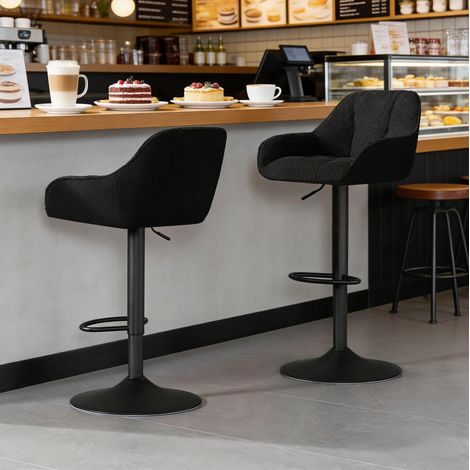 Set de 2 taburetes de bar de metal negro con tapizado chenilla/coroduroy, regulables y giratorios 360° (1/5)