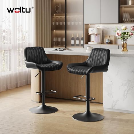 WOLTU Set di 2 Sgabelli da Bar Sgabelli alti Cucina in Pelle Sintetica Cerata Sgabello Bar con Schienale Sedie da Bar Regolabile e Girevole per Cucina Penisola, Nero Inchiostro (1/5)