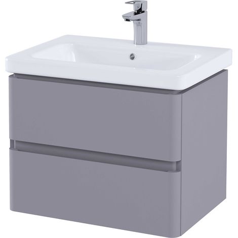 RAK Resort Matt Mushroom 650mm Wall Hung 2 Drawer Vanity Unit - RAKRSTWBU65602
