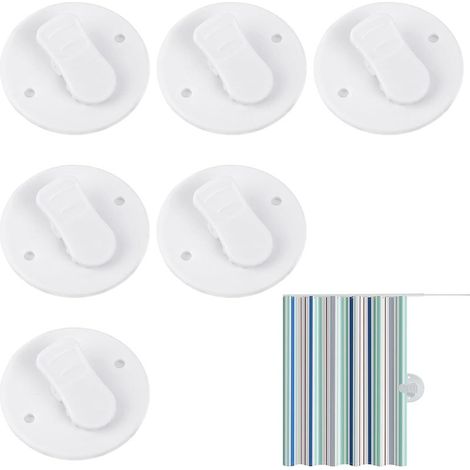 Clips Pour Rideau De Douche - Fixation Autocollante Sans Perçage - Protection Anti-Éclaboussures - 6 Pièces - Diamètre 5,5 Cm - Plastique Haute Résistance (1/5)