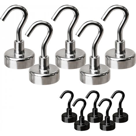 Lot de 5 crochets magnétiques anti-rouille diamètre 3 mm - KN20 - Chromé - Linxor (1/5)