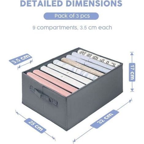 Boîte Rangement Vetement Pliable Organisateur Tiroir Lavable pour Pantalon,Chaussettes,Gilet,Leggings- Gris (6 Pcs, 34 25 17cm) (1/5)