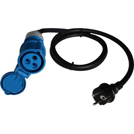 CEE-Adapterkabel für Wohnwagen, 230 V/16 A, CEE-Kupplung und Sicherheitsstecker mit Schutzkappe, USB-3-Pin-Kabel für europäische Schuko-Steckdose, Schutzart IP44, hergestellt in Deutschland, Schwarz (1/5)