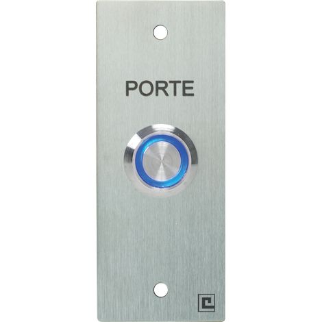 Heracles – Bouton poussoir NO/NF inox 40x100mm – 12V DC – Signalisation LED éclairée – Marquage laser "PORTE" pour identification rapide