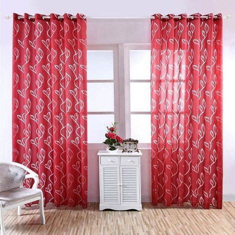 Rideau Voilages 1Pcs 100250cm Feuillet Rouge (1/4)