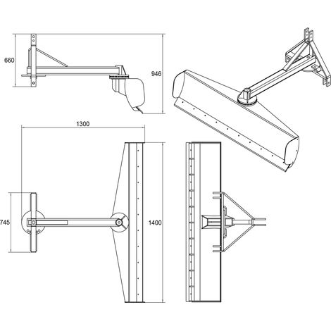 Lame niveleuse 140 cm pour micro-tracteurs - Rotation 360° - Attelage trois points Torros TANVA140