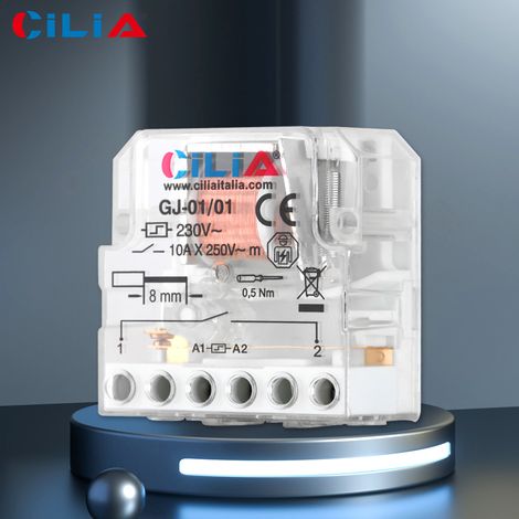 Relais pas à pas CILIA 230V 10A, relais électromécanique (moteur pas à pas) avec circuit de bobine séparé et contacts 1NO (1/5)