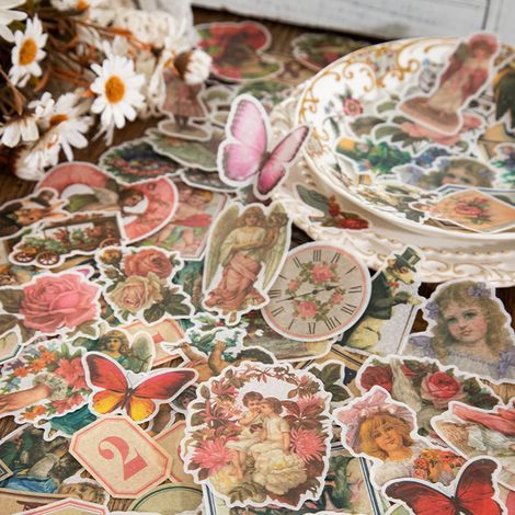 DIY-Aufkleber im viktorianischen Retro-Stil, 100 Blatt, Souvenirs zum Thema roter Tee (1/5)
