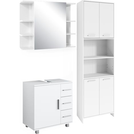 Set di mobili da bagno Maris, Bianco, 3 pezzi, con mobile alto, mobile a specchio per il bagno e mobiletto per lavabo, Vicco (1/5)
