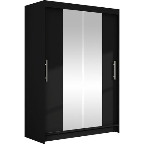 Mirjan24 – Armoire coulissante noire 200x120x58 cm – 2 portes – 5 étagères – Stratifié – Miroir élégant pour rangement moderne (1/4)
