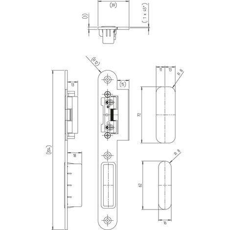KFV Lappenschließblech 8050 mit AT-Stück 115, 204 x 24 x 3mm, links, Edelstahl