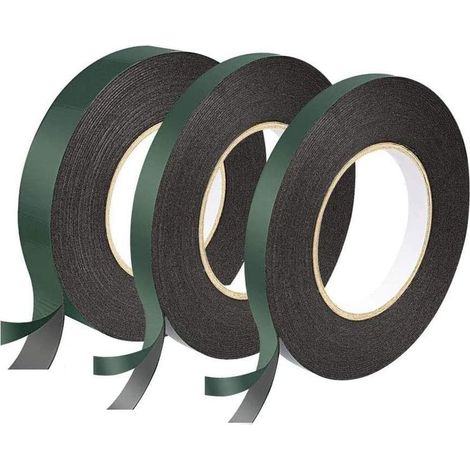 Doppelseitiges Klebeband 12 mm und 25 mm – 3 Rollen à 10 m – Wasserdichter PE-Schaum für diverse Anwendungen – Schwarz (1/5)