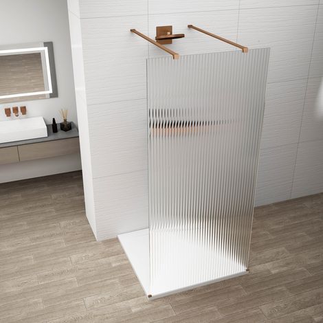 ESCA COPPER MATT Panneau de douche monobloc en verre, autoportant, cannelure en verre, 1100 mm (1/3)