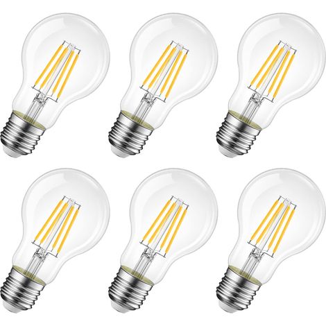 7.5W Ampoule LED Filament E27 A60, 1055Lm 2700K Blanc Chaud, Ampoule verre Vintage LED, Non Dimmable, Lot de 6 (1/5)