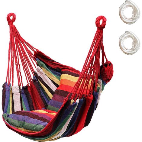 Hamac d'extérieur haut de gamme - Hamac autoportant léger pour jardins et balcons - L'accessoire de camping idéal pour des vacances réussies, détente et pur plaisir (Rouge, avec coussins) (1/5)