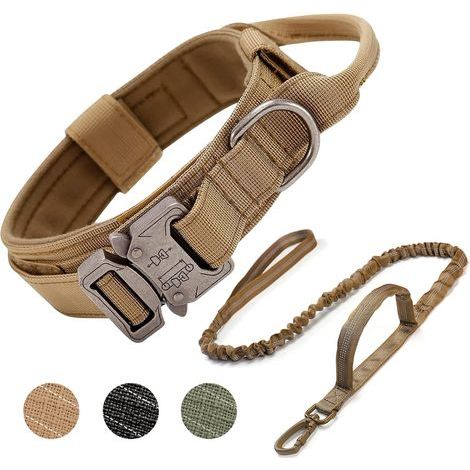 Collier de Chien Tactique, Collier Réglable Militaire en Nylon avec Poignée de Commande, Laisse de Chien Bungee Tactique avec Boucle en Métal pour Chiens de Taille Moyenne Chasse (1/5)