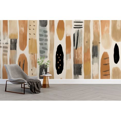 Papier peint abstrait - lignes verticales et touches de peinture terre cuite - 150 x 250 cm (1/2)