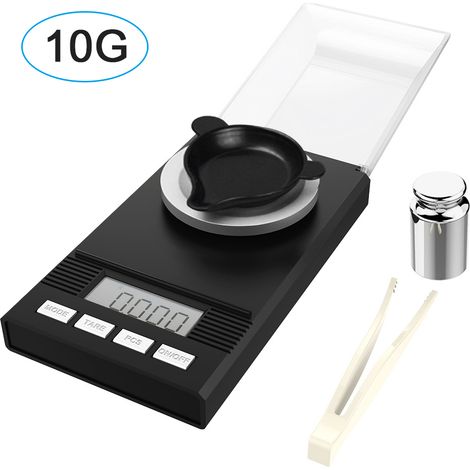 Balance numérique portable milligramme 0.001g×10g pesée électronique pour bijoux pièces rechargement cuisine 6 modes mini avec poids étalonnage pinces plateaux (1/3)
