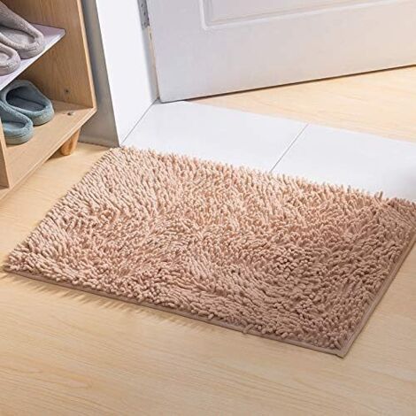 FENOPLASTICATapis de Bain Shaggy en Microfibre de Chenille, Doux et Confortable, Eau Super absorbante, antidérapant, épais pour la Salle de Bain (60x40cm, Kaki) (1/5)