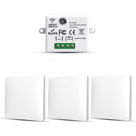 Lot de 3 interrupteurs d'éclairage sans fil RF433 – Émetteur et récepteur 10A 240V – Installation rapide sans câblage (1/5)