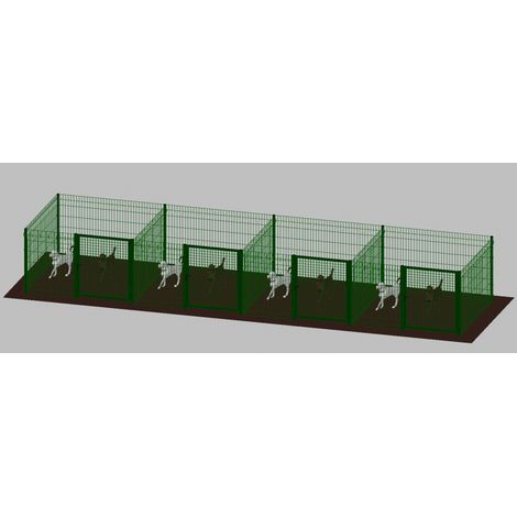 Recinto-Box Modulare per Cani in Ferro Zincato e Verniciato Verde-con Pali a Interrare - cm 200x200x122h(per 4 box) (1/2)