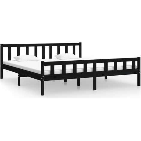 Maison Exclusive - Cadre de lit sans matelas noir bois massif 160x200 cm (1/5)