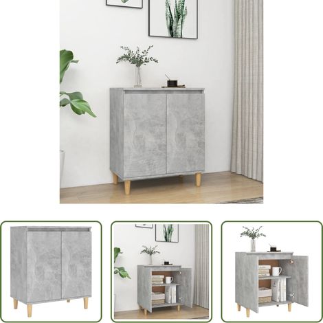Schrank - Sideboard mit Massivholz-Beinen Betongrau 60x35x70 cm (1/5)