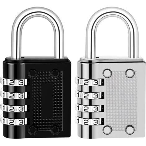 2 Pack 4 Digit Combination Padlock, Zinc Alloy Combination Lock Locker Code for Suitcase Locker College Gym Airplane (Black, Silver) (1/5)