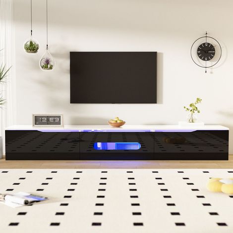 Meuble tv 180cm, couleur noir et blanc finition brillante avec éclairage led 16 couleurs montage mural meuble tv contemporain (1/5)