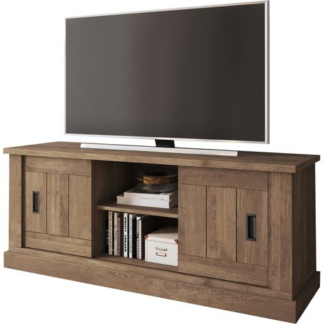 Mueble TV Mesola, un estante, 2 puertas, 4 compartimentos, 45x46x60h cm Marrón Nogal