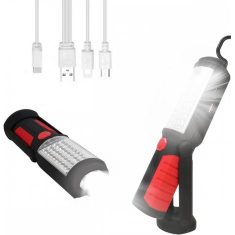 Lampe de Poche, Lampe de Travail Rechargeable Lampe, Lampe de Travail Rechargeable Puissante, Baladeuse LED Lampe Atelier avec Base Magnétique, Lampe Torche pour Auto, Atelier, Camping et Urgence