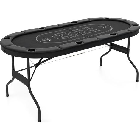 Table de Poker Pliable 182 cm pour 8 Joueurs, Table de Jeu de Cartes avec 8 Porte-gobelets en Métal & Rails Rembourrés, Table de Casino, Noir