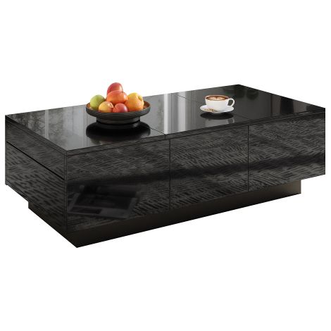Tavolino da caffè moderno nero lucido con cassetti e scomparto scorrevole – Tavolino rettangolare da soggiorno con ampio spazio contenitivo, design elegante e superficie facile da pulire (1/5)